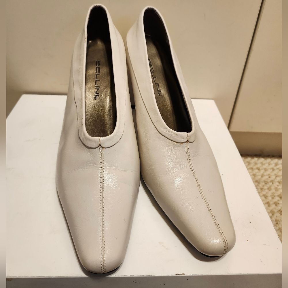 Vintage Mint Circa Early 90s BELLINI Ivory Leather Sculpted Heel Pumps sz.9/39 - Picture 3 of 10